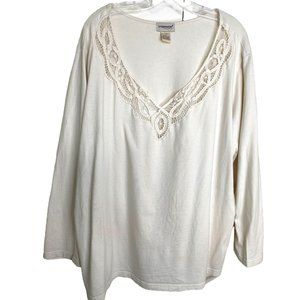 Bridgewater Studio Women’s Lace Trim V-Neck Top Size 4X Cotton Casual Beach Boho